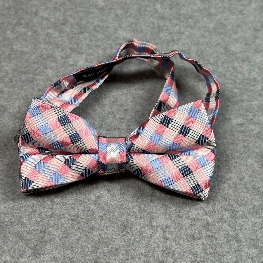 Scott Allen Collection Silk Geometric Pre-Tied Bow Tie‎ Pink Blue Check